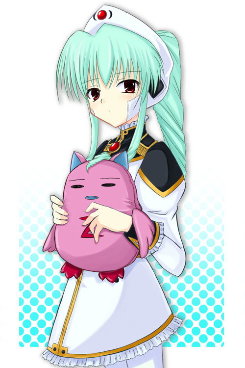 shima-shuu, normad, vanilla h, galaxy angel, tagme, 00s, 1girl, female focus, green hair, high ponytail, long hair, looking at viewer, ponytail, red eyes, solo
