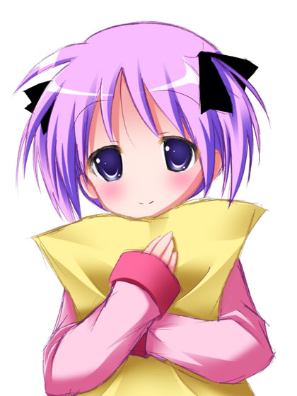 hiiragi tsukasa, lucky star, non-web source, 00s, blue eyes, blue hair, blush, purple hair, smile