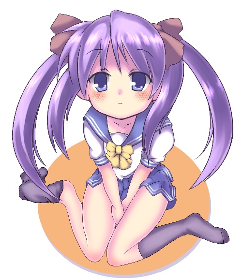 hiiragi kagami, lucky star, 00s, blue eyes, blue hair, school uniform, serafuku