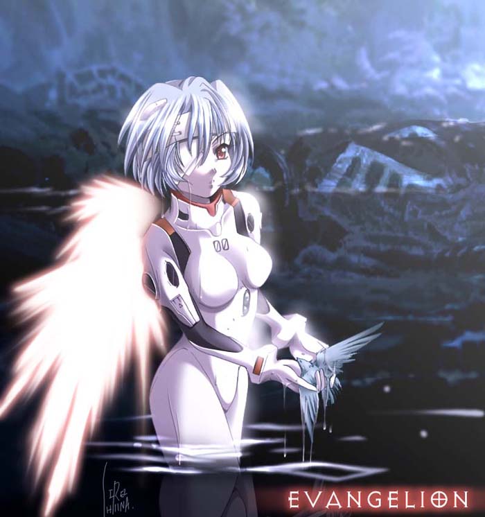 ayanami rei, neon genesis evangelion, tagme, blue hair, mecha pilot suit, plugsuit (evangelion), red eyes, wings