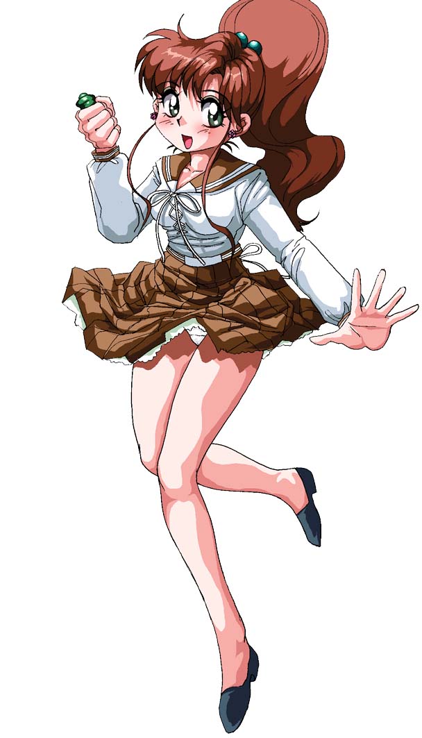 kino makoto, bishoujo senshi sailor moon, 1990s (style), 1girl, brown hair, female focus, green eyes, panties, ponytail, retro artstyle, solo, underwear