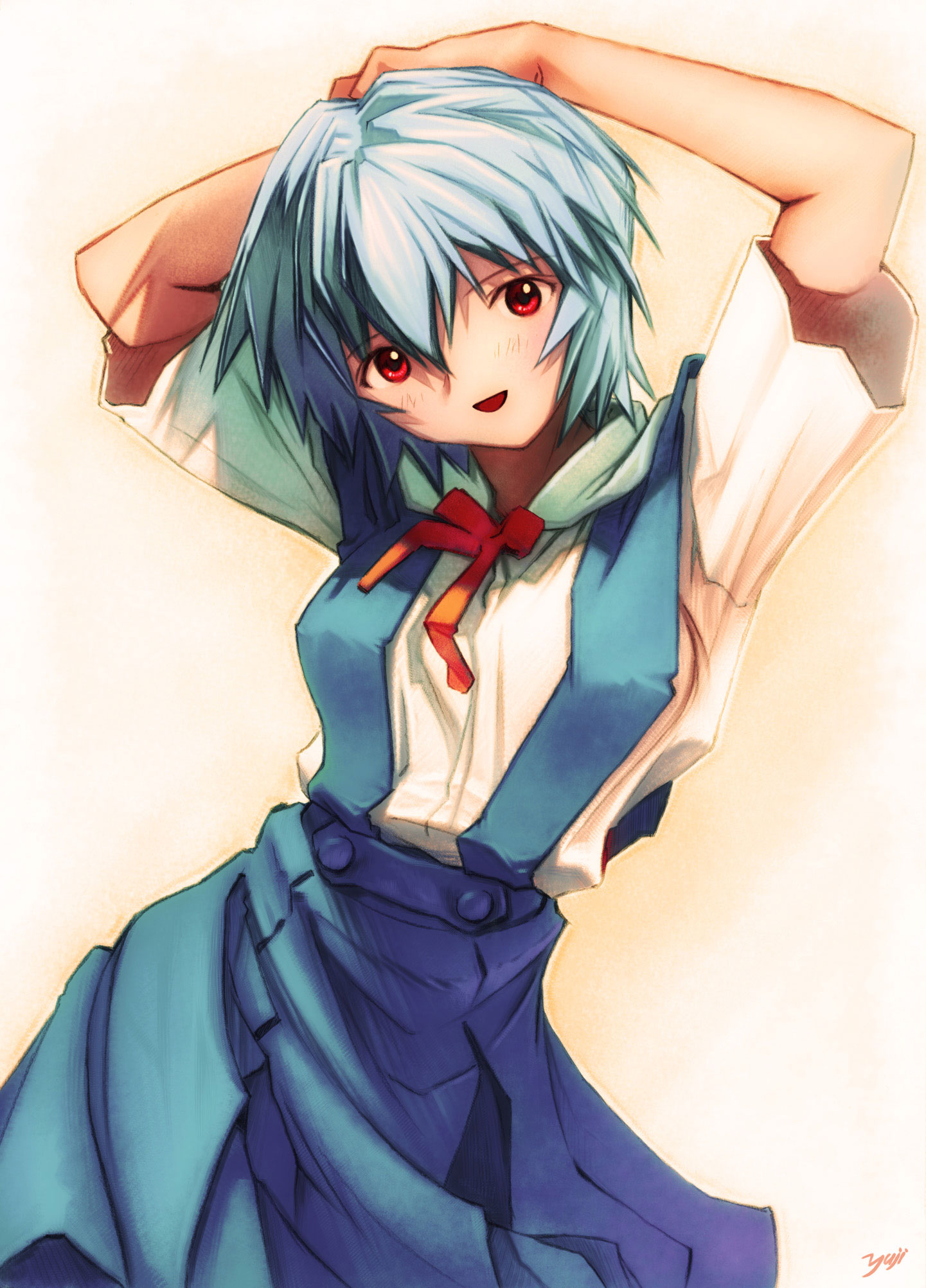 ayanami rei, neon genesis evangelion, highres, blue hair, red eyes, school uniform, serafuku