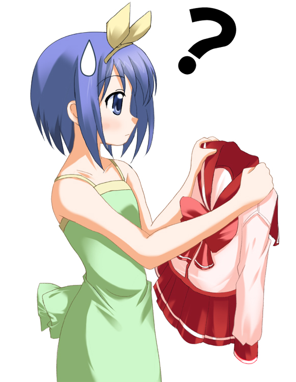 hiiragi tsukasa, lucky star, 00s, blue eyes, blue hair, school uniform, serafuku