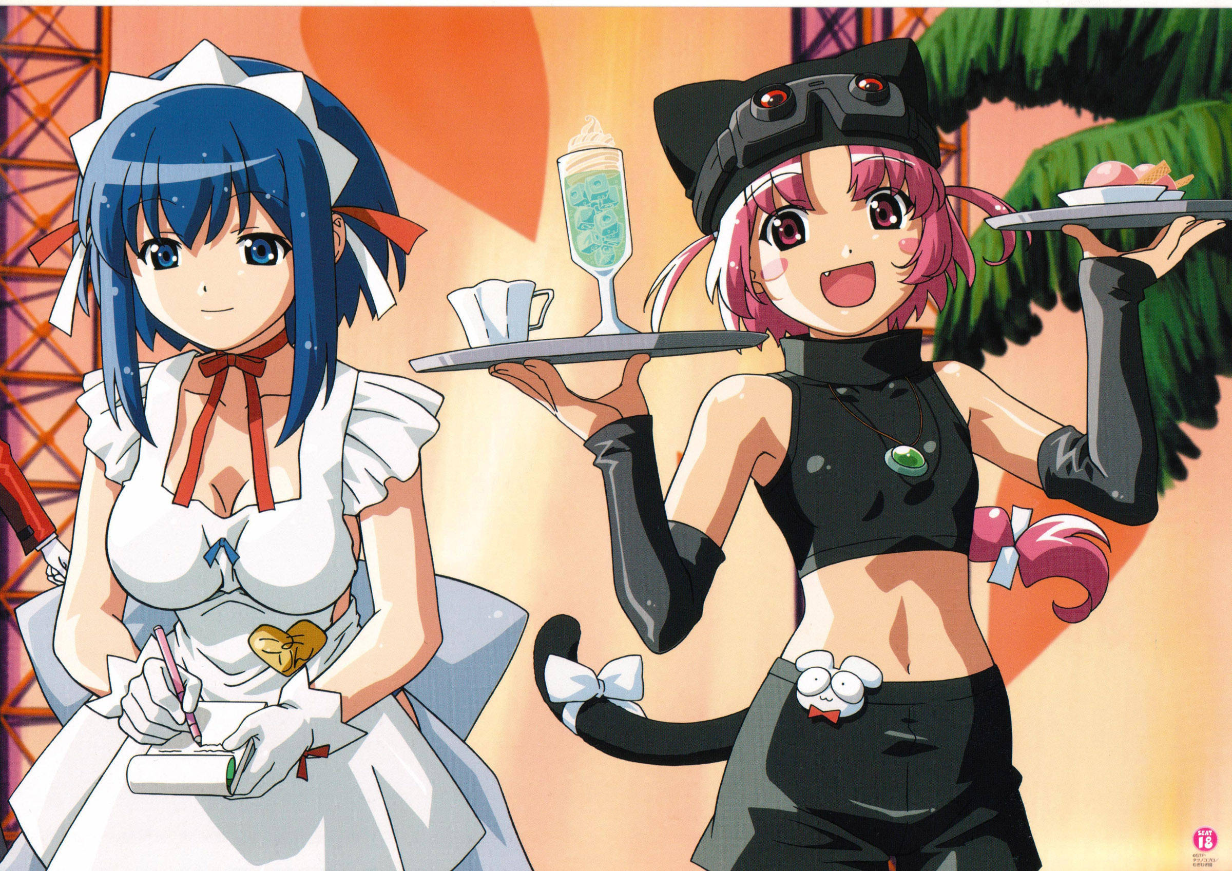 kokubunji koyori, nakahara komugi, nurse witch komugi-chan, highres, 00s, animal ears, cat ears, cat tail, flat chest, maid, tail