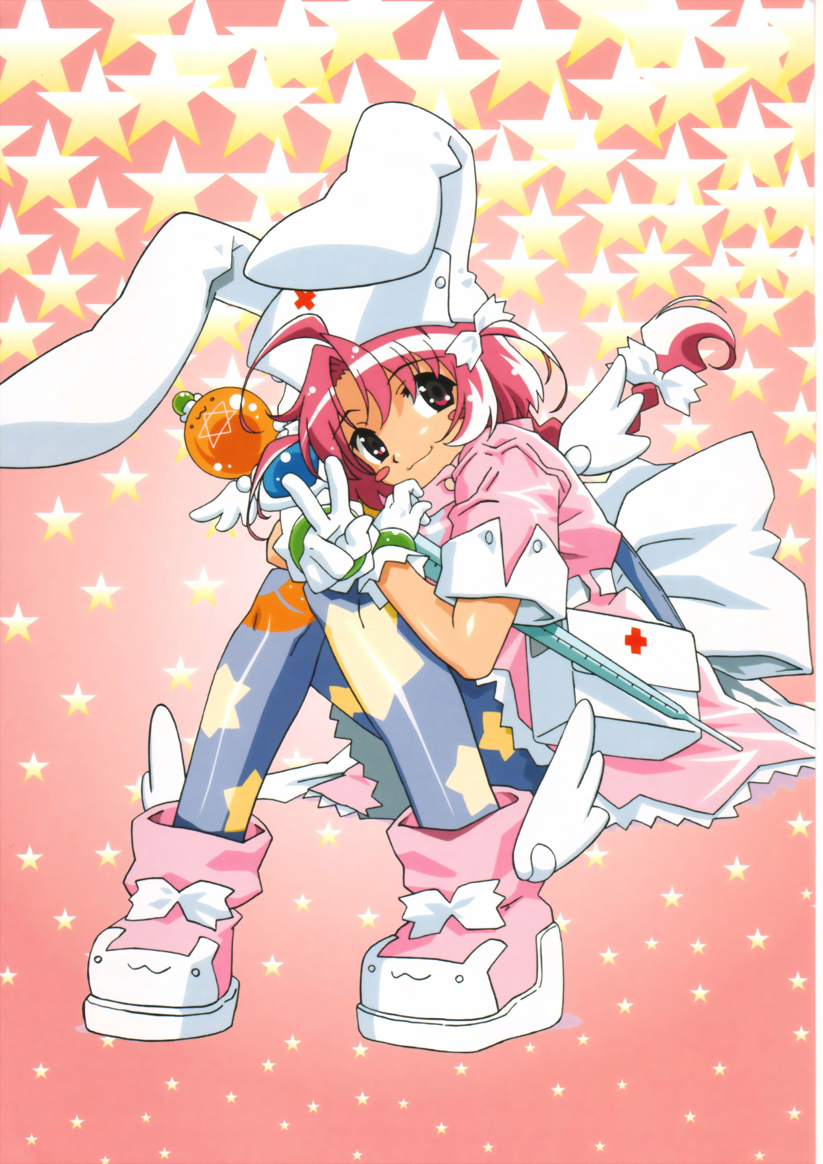 nakahara komugi, nurse witch komugi-chan, absurdres, highres, 00s, animal ears, nurse, rabbit ears, thighhighs