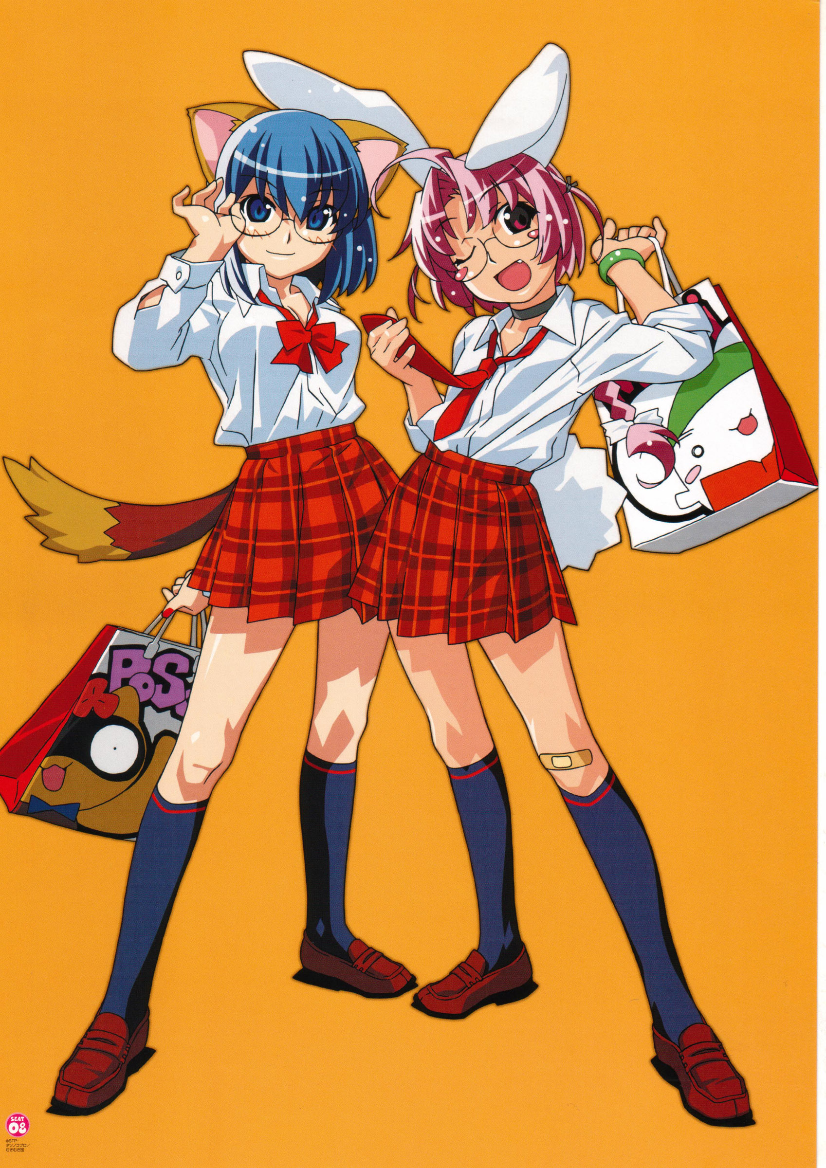 kokubunji koyori, nakahara komugi, nurse witch komugi-chan, absurdres, highres, 00s, animal ears, bandaid, magical maid koyori, rabbit ears, raccoon ears, school uniform, serafuku