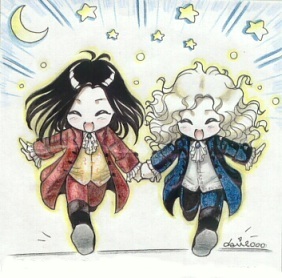lowres, anne rice, bishounen, black hair, blonde hair, chibi, lestat, vampire