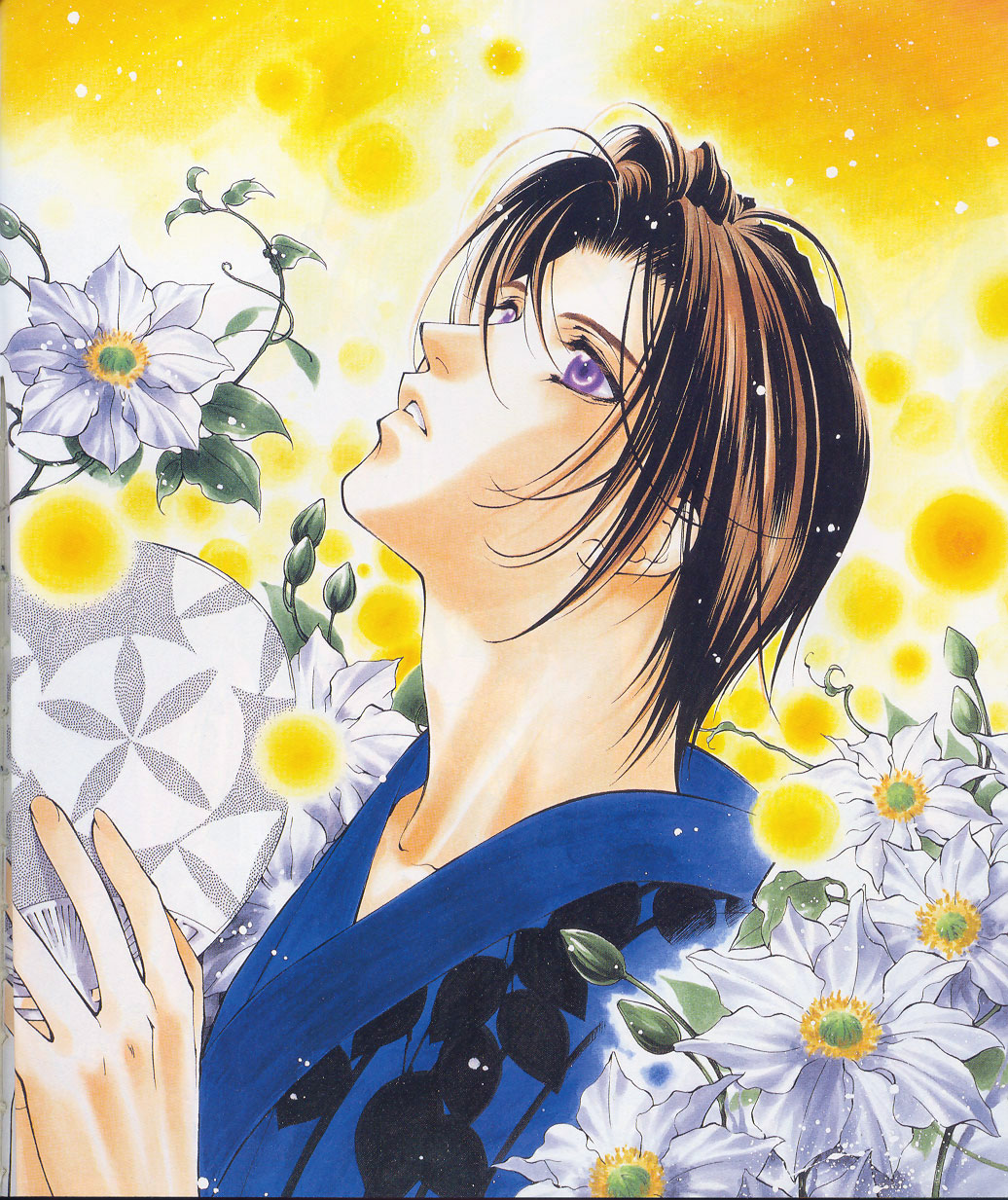 tsuzuki asato, artist request, copyright request, highres, tagme, 1boy, bishounen, brown hair, male focus, purple eyes, solo