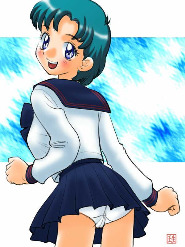 ikurumi kaoru, mizuno ami, bishoujo senshi sailor moon, 1990s (style), blue eyes, blue hair, panties, school uniform, serafuku, underwear