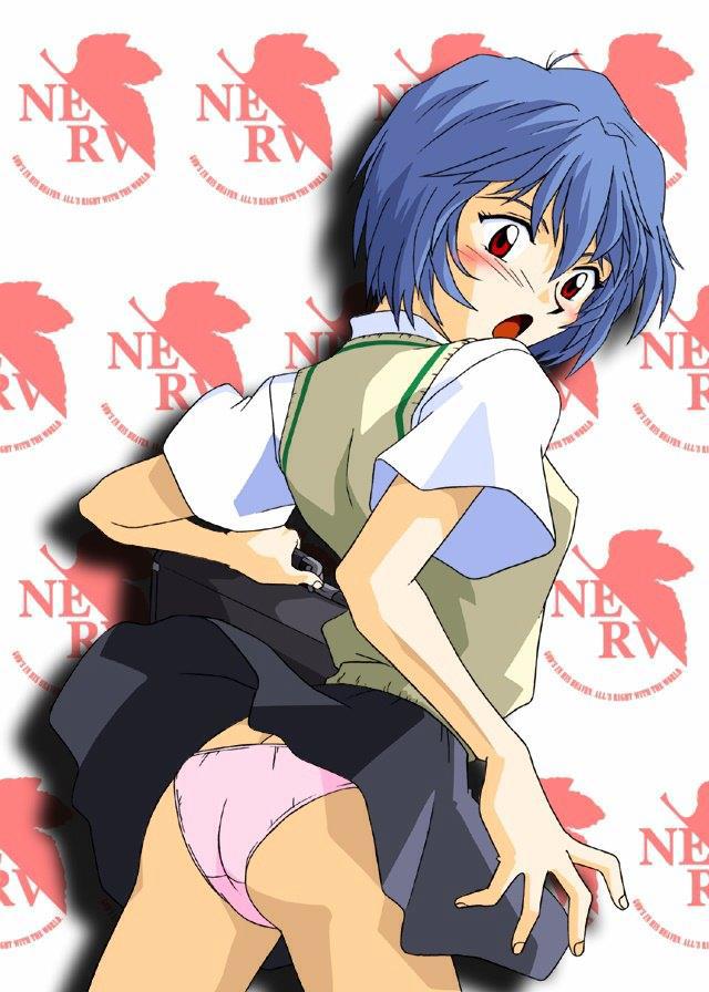 ayanami rei, neon genesis evangelion, blue hair, panties, red eyes, school uniform, serafuku, underwear