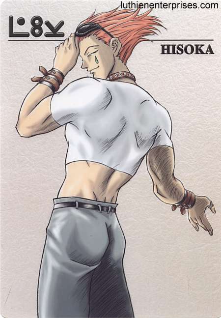 hisoka morow, hunter x hunter, 1boy, belt, character name, goggles, male focus, midriff, red hair, solo