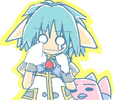 mint blancmanche, normad, galaxy angel, lowres, tagme, 00s, 1girl, animal ears, blue hair, gloves, handkerchief, o o, outline, puffy sleeves, sad, short hair, simple background, tears, white background, yellow eyes