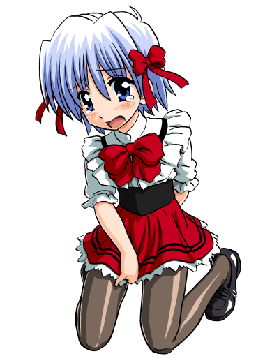 ayasaki hayate, hayate no gotoku!, 00s, 1boy, blue eyes, blue hair, bow, crossdressing, crossdressing (mtf), embarrassed, male focus, matching hair/eyes, open mouth, pantyhose, solo, tears, trap