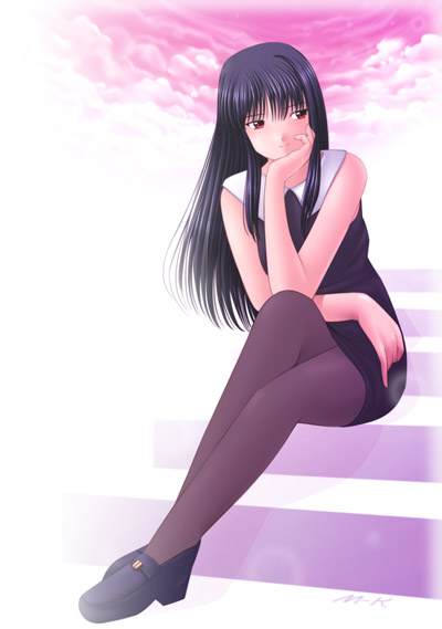 artist request, character request, copyright request, tagme, 1girl, black hair, female focus, red eyes, solo