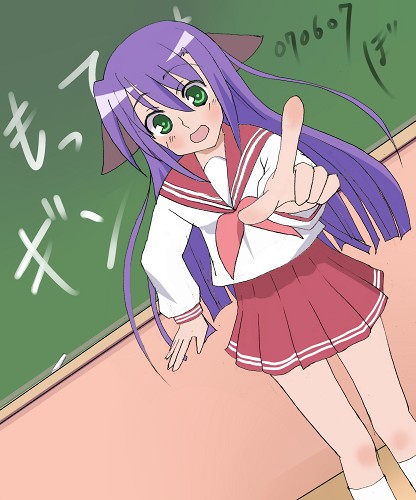 boshinote, ginga nakajima, lucky star, lyrical nanoha, mahou shoujo lyrical nanoha, mahou shoujo lyrical nanoha strikers, lowres, cosplay, crossover, school uniform, serafuku, solo