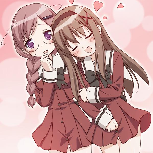 artist request, character request, copyright request, tagme, 2girls, glasses, multiple girls, school uniform, serafuku
