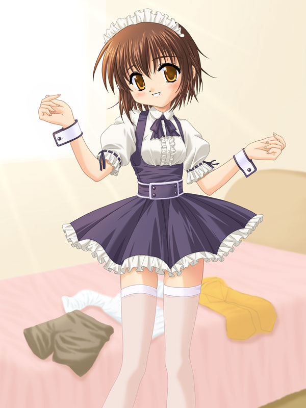 masakichi (crossroad), mamoru (sister princess), sister princess, 00s, brown hair, maid, short hair, solo, thighhighs
