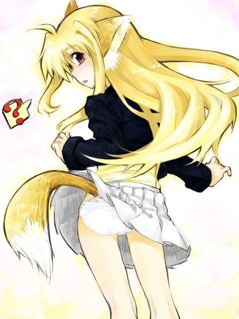 fate testarossa, lyrical nanoha, mahou shoujo lyrical nanoha, 00s, panties, school uniform, serafuku, tail, underwear