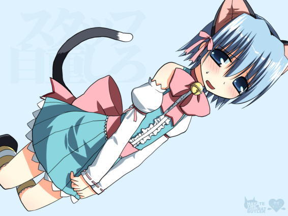 ayasaki hayate, hayate no gotoku!, 00s, 1boy, animal ears, bell, blue eyes, cat boy, cat ears, cat tail, crossdressing, crossdressing (mtf), detached sleeves, dress, heart, male focus, patterned legwear, socks, solo, striped clothes, striped socks, tail, trap, two-tone stripes