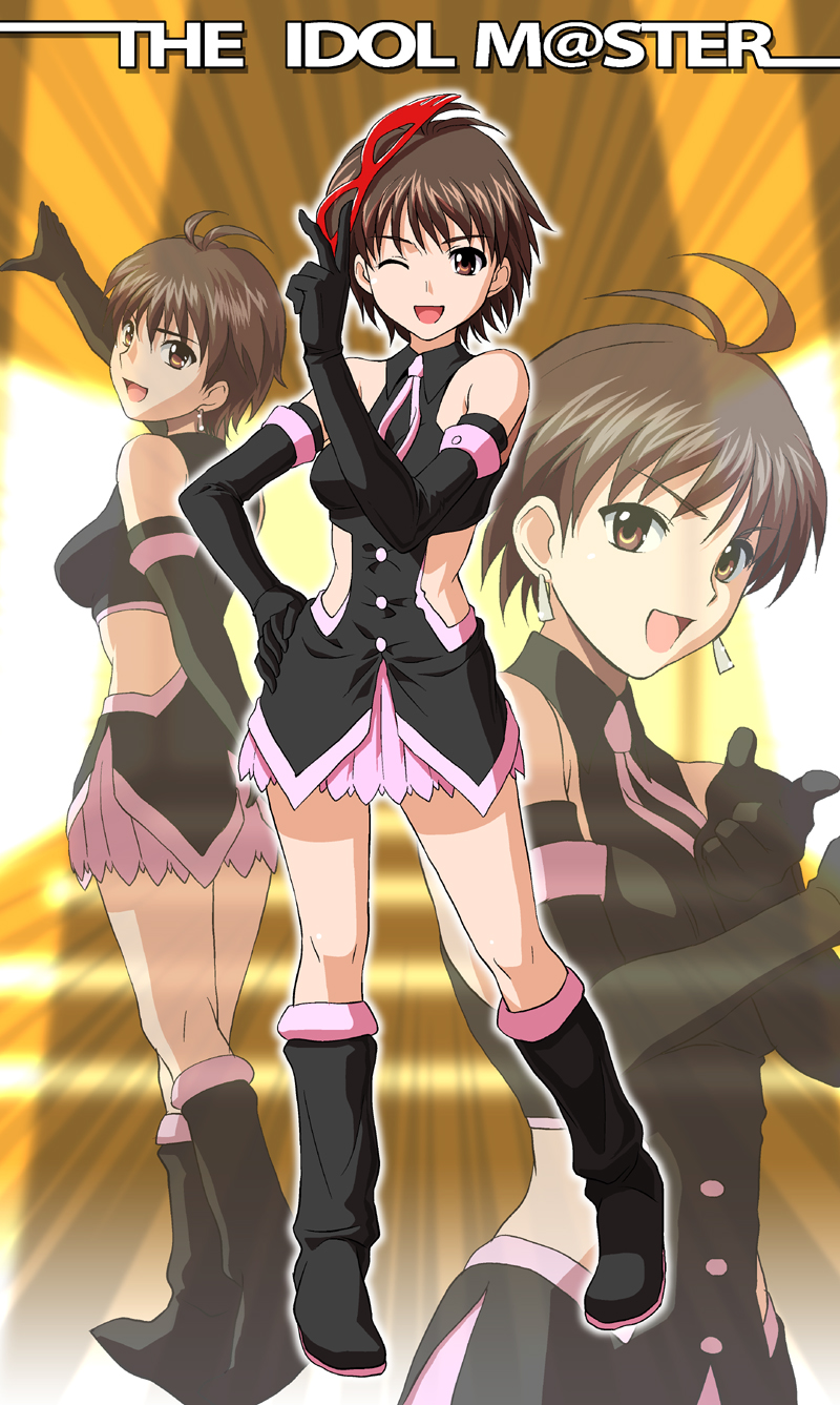 g-tetsu, kikuchi makoto, idolmaster, idolmaster (classic), idolmaster 1, highres, 00s, 1girl, antenna hair, cute & girly (idolmaster), elbow gloves, gloves