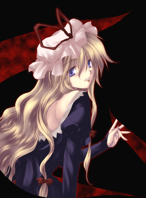 yakumo yukari, touhou, tagme, 1girl, dress, female focus, hat, solo