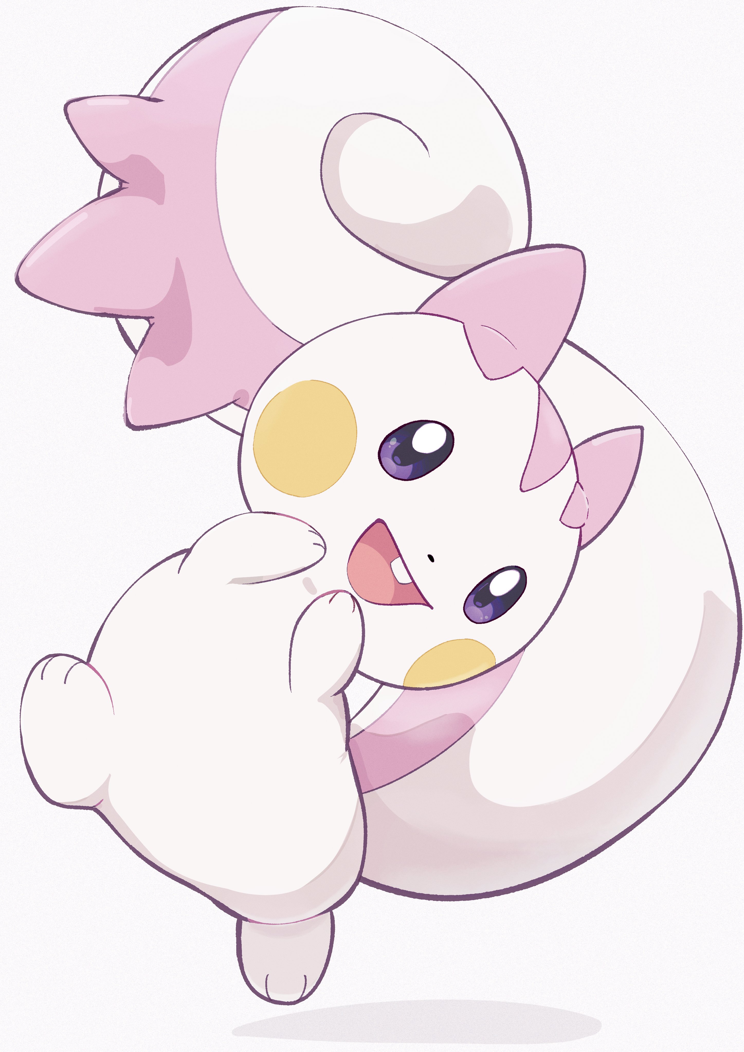 raaaichupudding, pachirisu, nintendo, pokemon, absurdres, highres, alternate color, animal focus, full body, gen 4 pokemon, no humans, open mouth, pokemon (creature), pokemon focus, shiny pokemon, simple background, smile, solo, tail, teeth, upper teeth only, white background