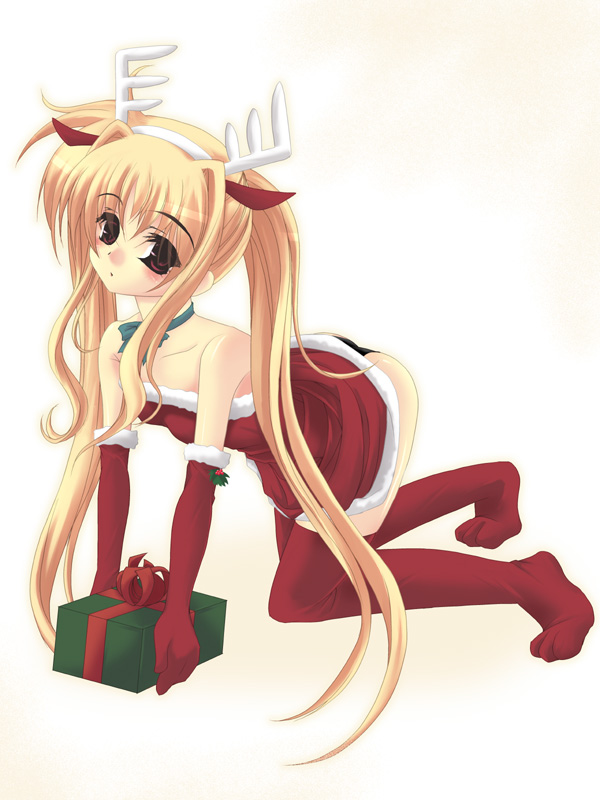 fate testarossa, lyrical nanoha, mahou shoujo lyrical nanoha, tagme, 00s, christmas, thighhighs
