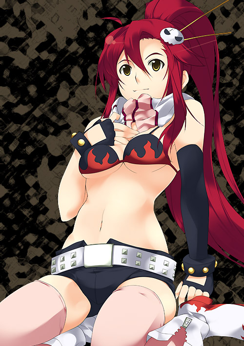 mizuki makoto, yoko littner, tengen toppa gurren lagann, 00s, bikini, bikini top only, short shorts, shorts, solo, swimsuit, thighhighs