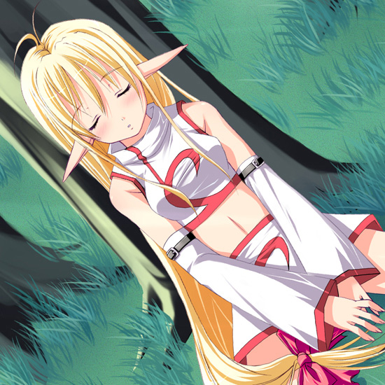 artist request, character request, copyright request, tagme, 1girl, blonde hair, closed eyes, female focus, pointy ears, sitting, solo