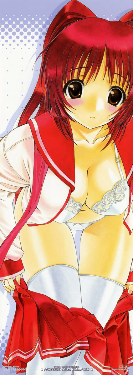 utatane hiroyuki, kousaka tamaki, to heart (series), to heart 2, highres, tagme, 1girl, female focus, panties, school uniform, serafuku, solo, thighhighs, underwear