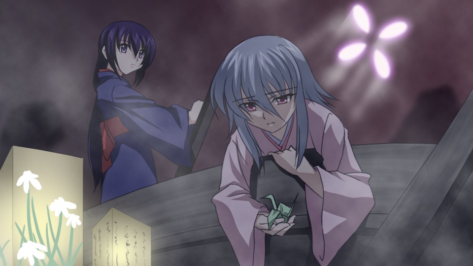 sanshita, morimiya aono, noto mamiko, shihou matsuri, jigoku shoujo, sola, 2girls, crossover, japanese clothes, lantern, multiple girls, parody, voice actor connection