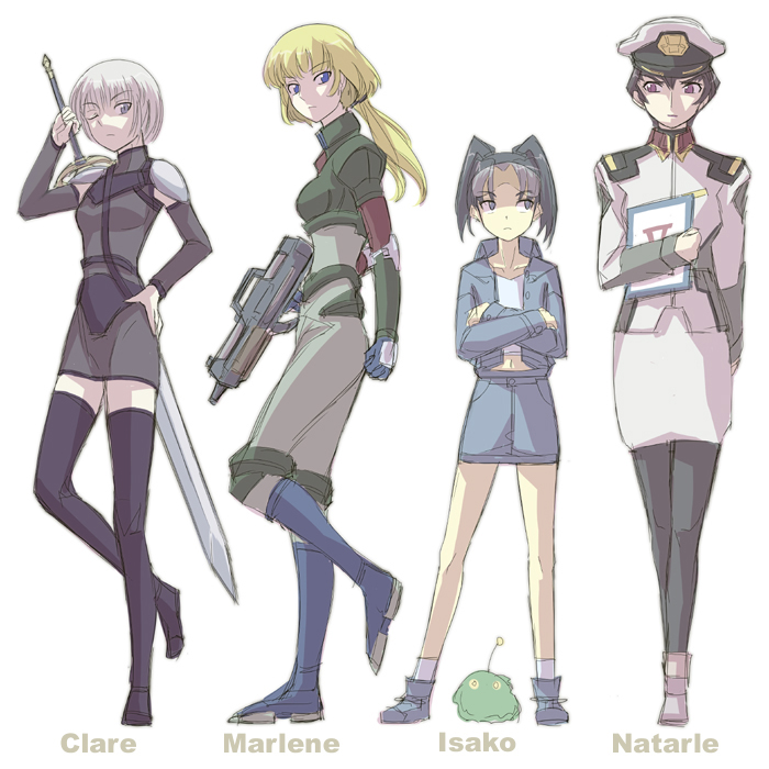 rsk, natarle badgiruel, claymore (series), gundam, gundam seed, tagme, 00s, claymore (sword), simple background, white background
