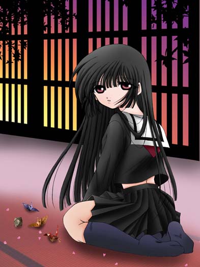 enma ai, jigoku shoujo, tagme, 00s, school uniform, serafuku