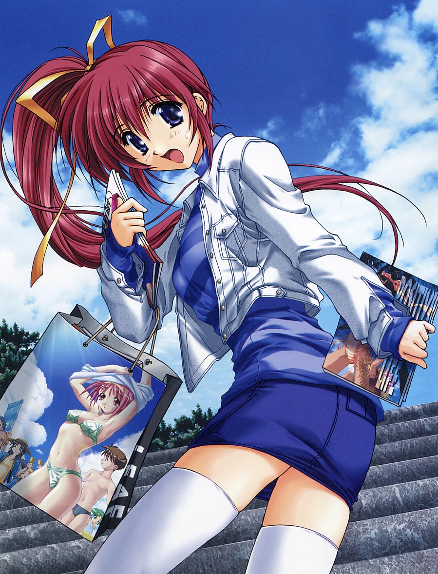 kamigishi akari, takase mizuki, comic party, to heart, to heart (series), 00s, crossover, swimsuit, thighhighs