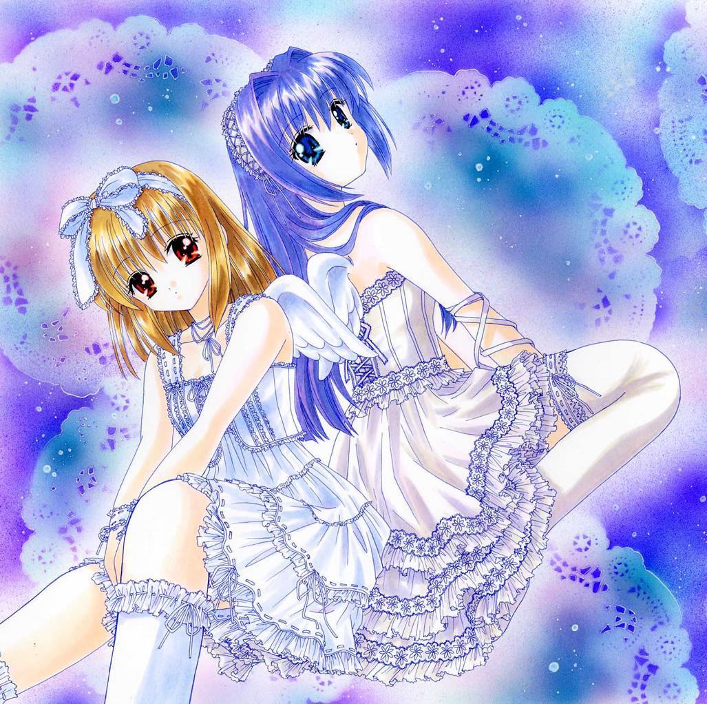 minase nayuki, tsukimiya ayu, kanon, thighhighs, wings