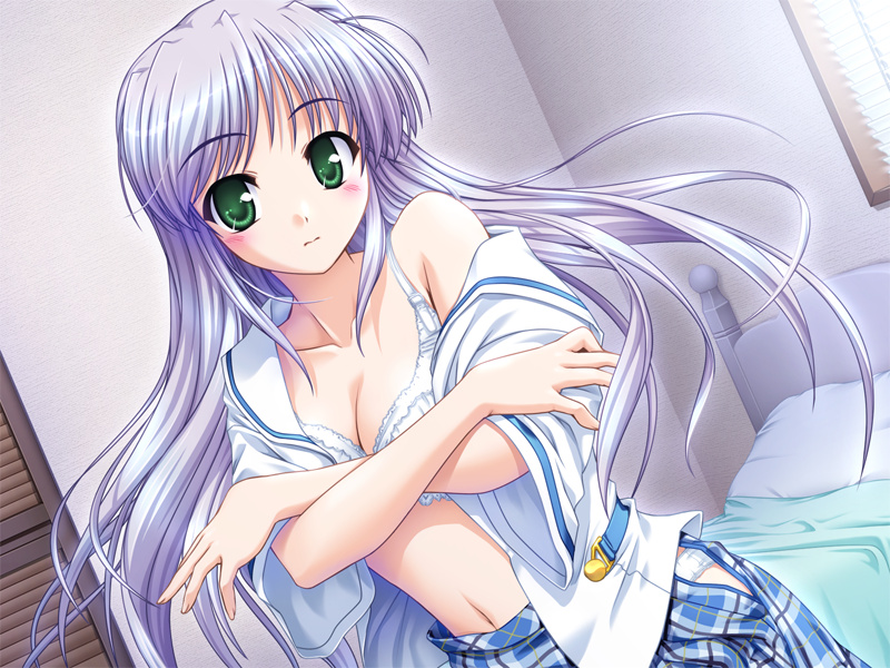 bekkankou, feena fam earthlight, yoake mae yori ruri iro na, green eyes, panties, school uniform, serafuku, underwear