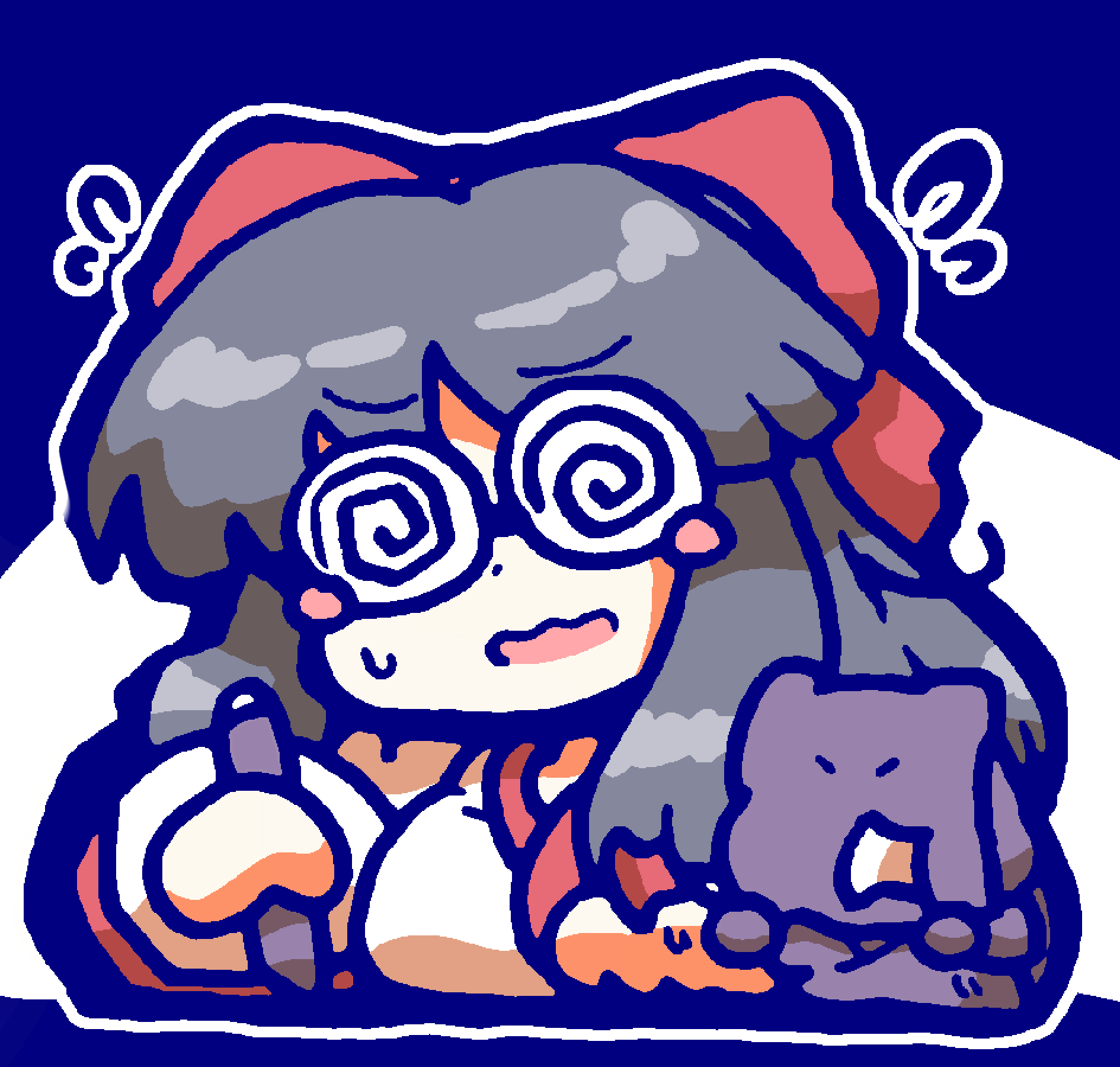 nakoruru, samurai spirits, snk, the king of fighters, highres, 1girl, ainu clothes, bird, black hair, breasts, coke-bottle glasses, flying sweatdrops, glasses, hair ribbon, large breasts, long hair, open mouth, pen, ribbon, sweatdrop, tongue, writing