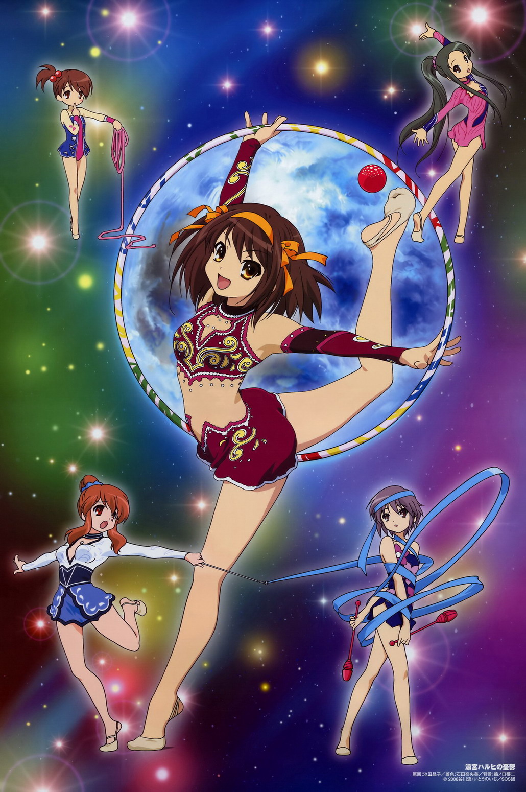 asahina mikuru, kyon no imouto, nagato yuki, suzumiya haruhi, tsuruya, suzumiya haruhi no yuuutsu, highres, 00s, 5girls, multiple girls
