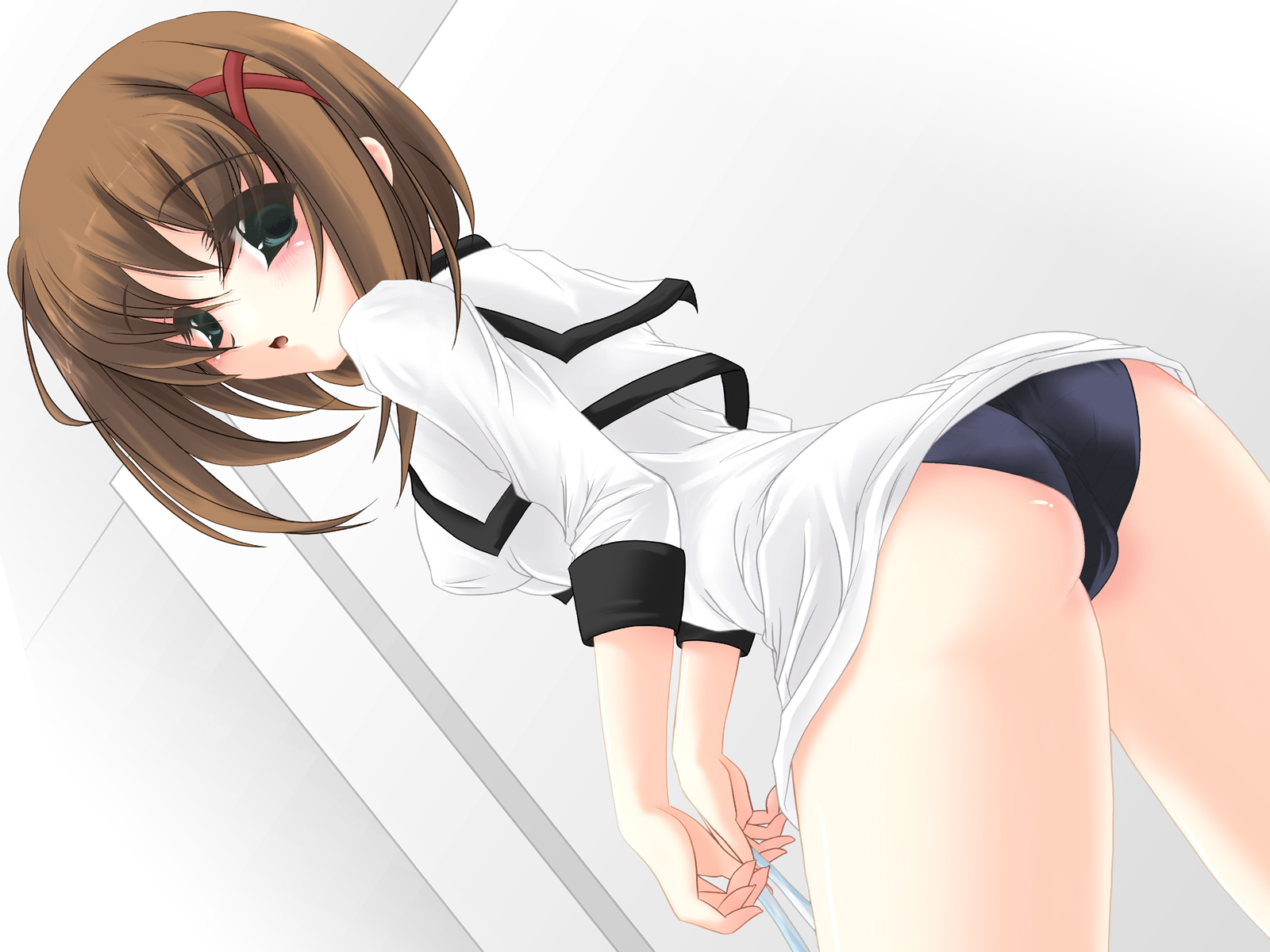 yagami hayate, lyrical nanoha, mahou shoujo lyrical nanoha, highres, 00s, 1girl, ass, bent over, black panties, brown hair, female focus, hair ornament, panties, solo, underwear, x hair ornament