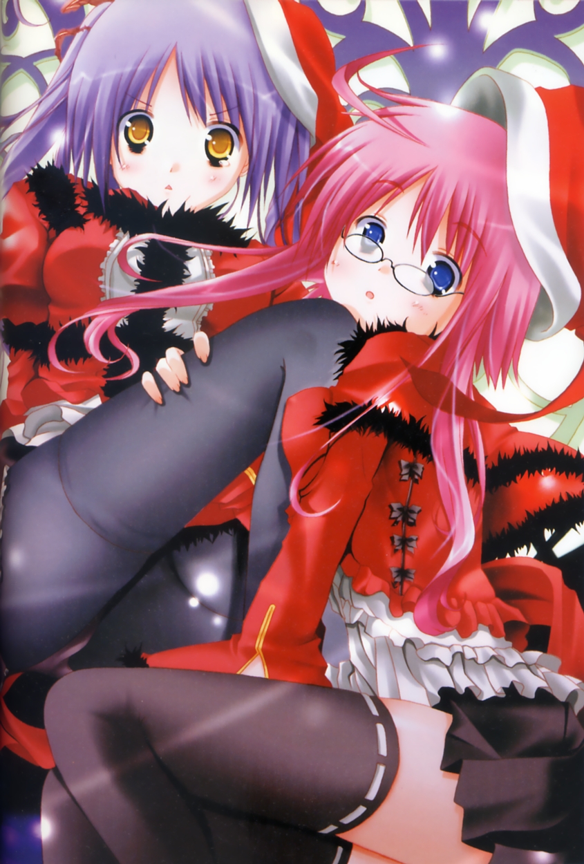 highres, christmas, glasses, hat, panties, pantyhose, santa costume, santa hat, thighhighs, underwear