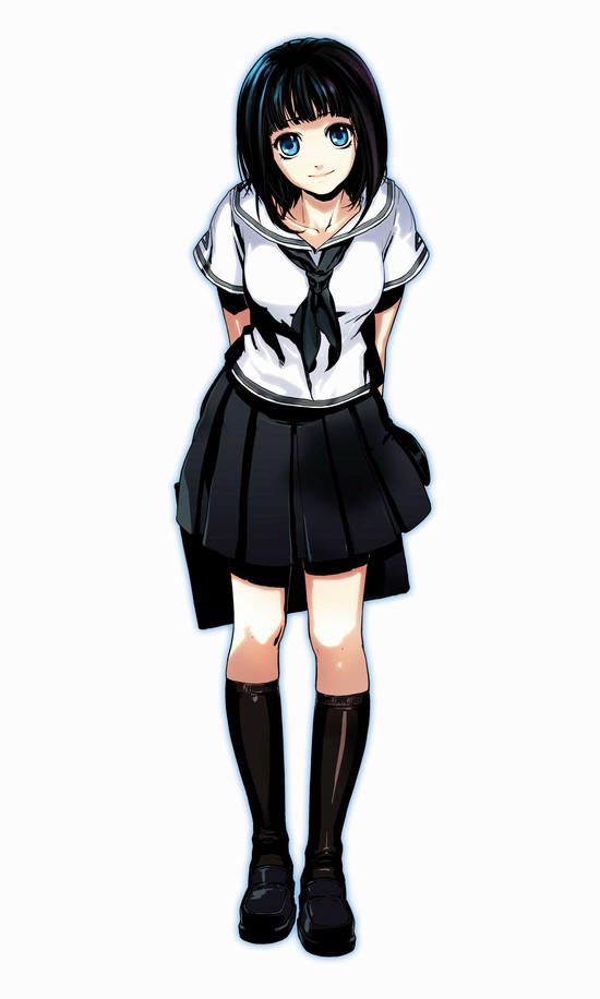 dj max fever, djmax, djmax portable, 1girl, black hair, blue eyes, female focus, kneehighs, school uniform, serafuku, short hair, skirt, socks, solo