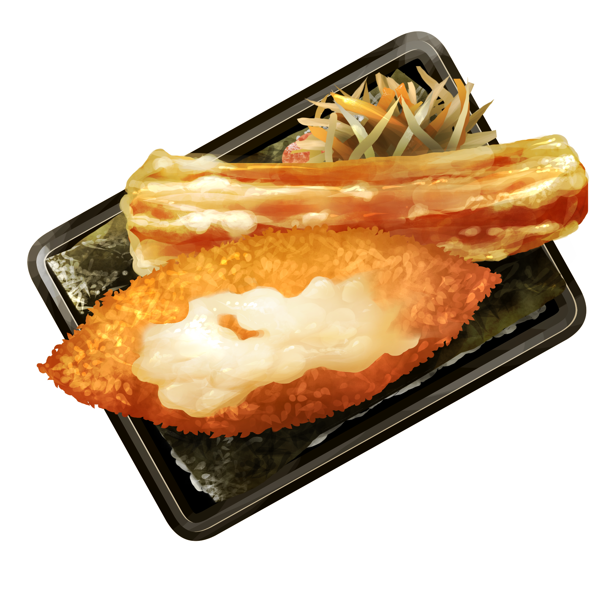 short208, original, highres, bonito flakes, chicken (food), food, food focus, no humans, nori (seaweed), transparent background