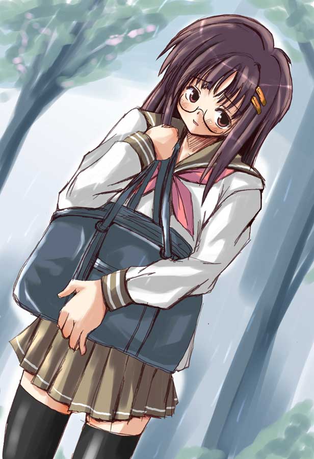 tagme, glasses, school uniform, serafuku, thighhighs