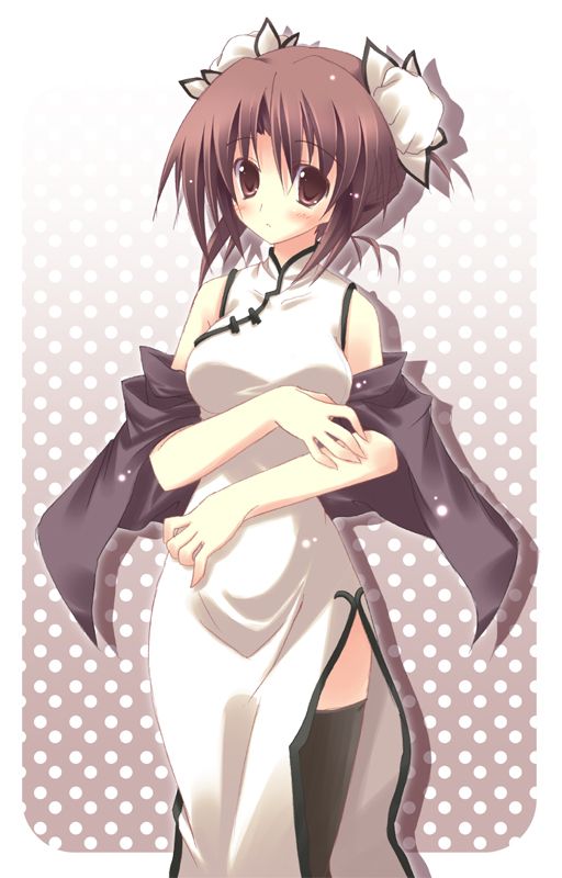 tagme, brown eyes, brown hair, china dress, chinese clothes, dress, thighhighs