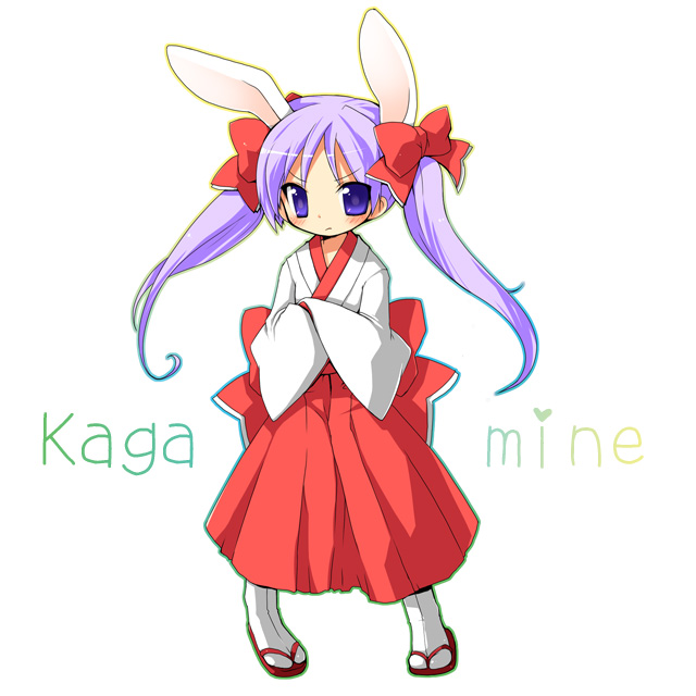 kamiyoshi rika, hiiragi kagami, lucky star, tagme, 00s, animal ears, japanese clothes, miko, rabbit ears, simple background