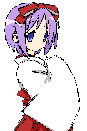 awase kagami, hiiragi tsukasa, lucky star, lowres, 00s, 1girl, female focus, hakama, hakama skirt, japanese clothes, miko, oekaki, red hakama, simple background, sketch, skirt, solo, white background