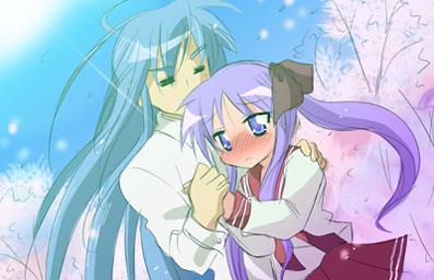 anagura mogura, hiiragi kagami, izumi konata, lucky star, lowres, 00s, 1boy, 1girl, blush, genderswap, genderswap (ftm), school uniform, serafuku
