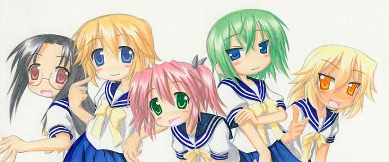 iwasaki minami, kobayakawa yutaka, patricia martin, tamura hiyori, lucky star, tagme, 00s, school uniform, serafuku