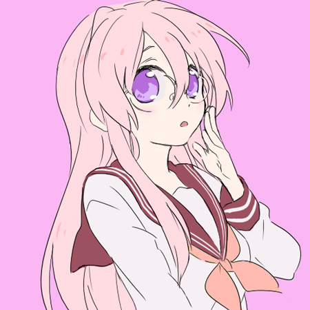 takara miyuki, lucky star, lowres, 00s, glasses, pink hair, purple eyes, school uniform, serafuku, solo