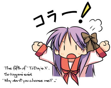 hiiragi kagami, lucky star, fume, lowres, 00s, 1girl, angry, female focus, long sleeves, looking at viewer, sailor collar, school uniform, serafuku, shirt, simple background, sleeve cuffs, solo, white background, white shirt